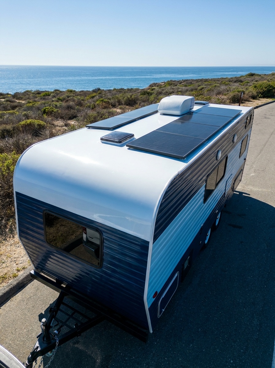 RV roof prepared for Anker solar with sealed mounts
